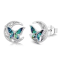 Abalone Butterfly Stud Earrings 925 Sterling Silver Celtic Moon Earrings Irish Celtic Jewelry Gifts for Women Girls
