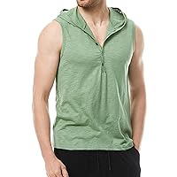 Men's Sleeveless Hoodies Summer Tank Tops V Neck Button T Shirt Solid Color Casual Shirt Workout Hooded Pullover Vest