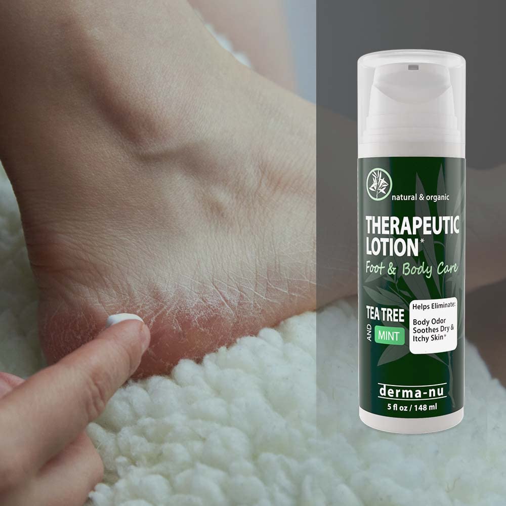 Foot Lotion with Tea Tree Essential Oil for Jock Itch, Athletes Foot, and Dry Cracked Feet Treatment - Athletes Foot Cream with Tea Tree Oil for Toenail Fungus - Foot Cream for Dry Cracked Heels