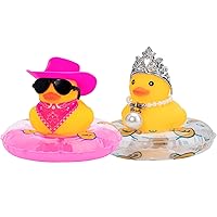 wonuu Pack of 2 Rubber Ducks, Cowboy Hat Bandand Duck & Crown Duck, Car Decor Cute Car Accessories Rubber Duck for Car Decorations Dashboard Accessories