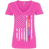Threadrock Women's Gay Pride Rainbow American Flag V-Neck T-Shirt