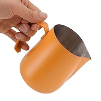 Stainless Steel Milk Frother Pitcher Cup, 450ml Espressos Steaming Pitchers, Coffee Milk Cappuccino Latte Art Barista Cup for Home Coffee Shop(Orange)