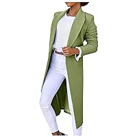 Women's Lapel Long Sleeve Button Mid Long Pea Coat Slim Fit Wool Blend Elegant Blazer Coatigan Overcoat Trench Coats