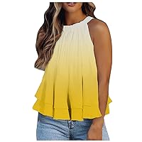 Women's Floral Printed Sleeveless Tank Top Summer Pleated Blouse Vest Casual Shirt Loose Fit Tunics