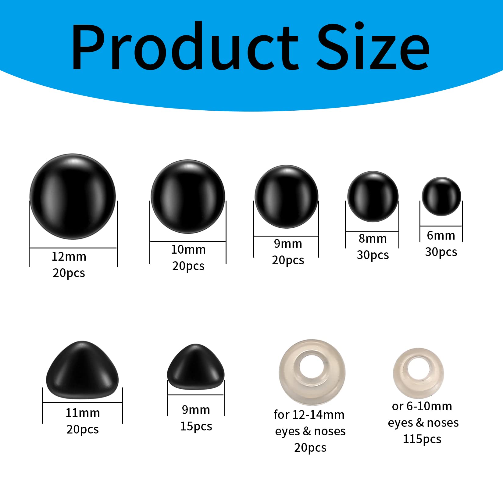 Buy 290 Pcs Safety Eyes and Noses for Amigurumi, Black Plastic