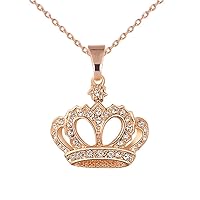 Charm Wedding Queen Long Chain Rhinestones Crystal Crown Pendant Necklace (Gold)