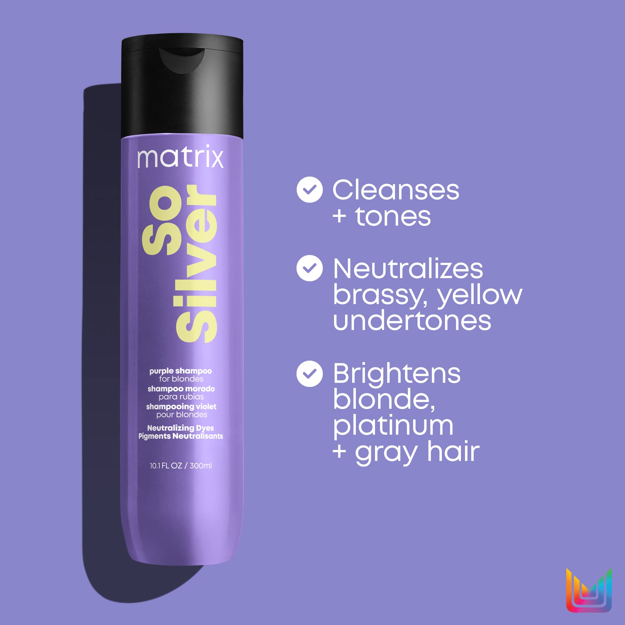Matrix So Silver Purple Shampoo | Neutralizes Yellow Tones | Color Depositing & Toning | For Blonde, Grey, Platinum, & Bleached Hair | For Color Treated Hair | Toning Shampoo | Packaging May Vary