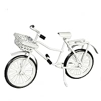 Dollhouse White Bike Bicycle with Basket Miniature Garden Outdoor Accessory