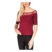 MICHAEL KORS Womens Maroon Stretch Elbow Sleeve Off Shoulder Evening Top Petites PM