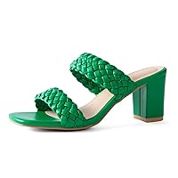 N.N.G Women Heels Sandals Braided Block Nude Summer Chunky Square Leather Woven Comfort Strappy Dress Casual Pumps Mules