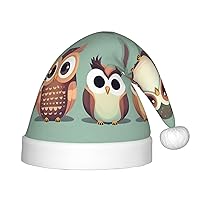 Cartoon Owls Cute Kids' Merry Christmas Santa Hat - Vibrant Printed Holiday Hat for Children, Unisex Comfort