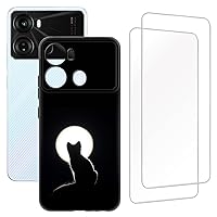 ITEL P40 Design Case with 2 Pack Tempered Glass Screen Protector,for ITEL P40 Slim Soft Silica Gel TPU Protective Cover. Cat