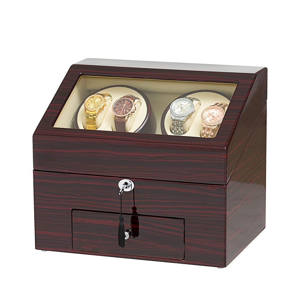 JQUEEN Automatic Wood Watch Winder Display Box 4+9 Storages