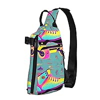 Colorful Roller Skates Print Crossbody Backpack Cross Pack Lightweight Sling Bag Travel, Hiking