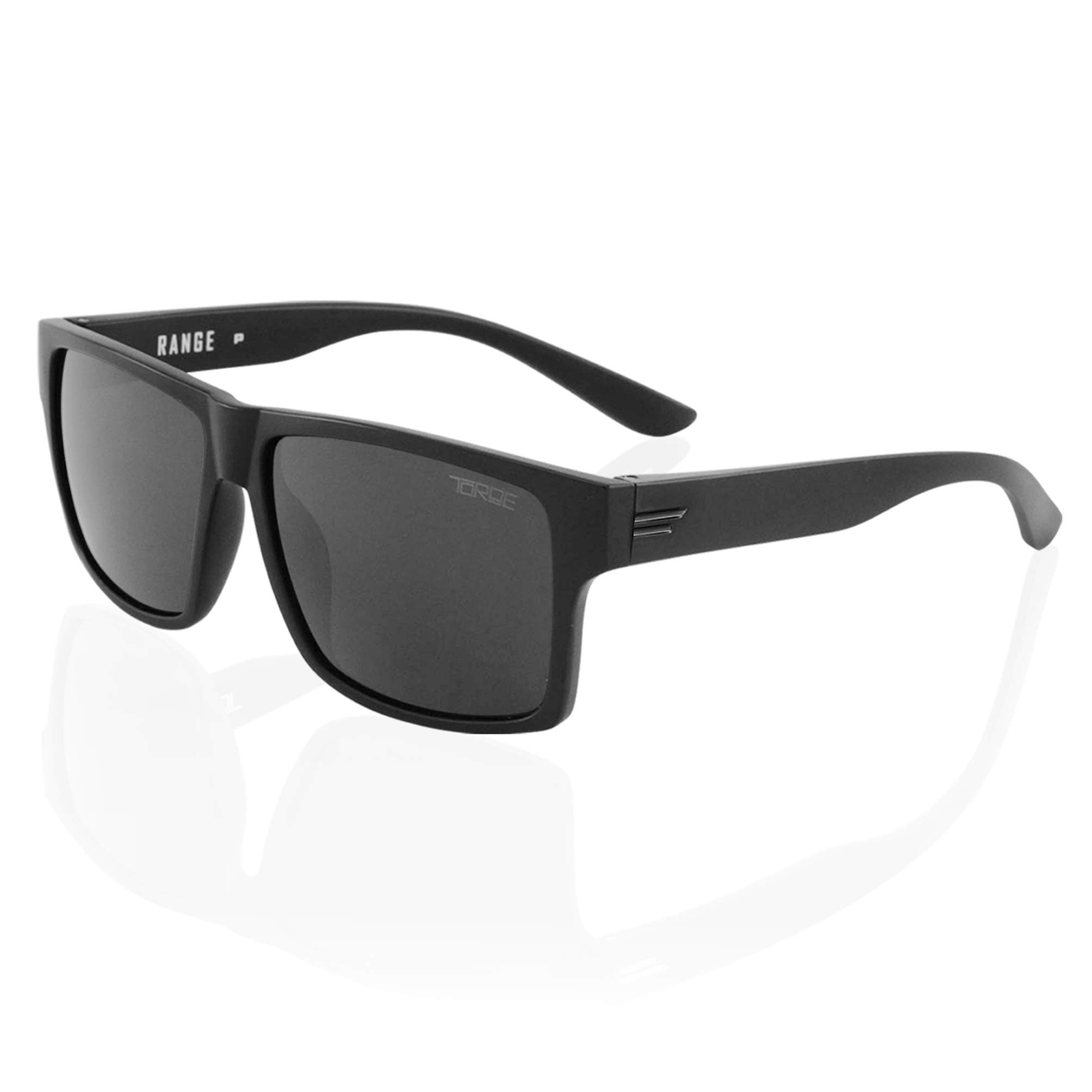 TOROE TR90 Square Frame Grade A Polarized Black Emblem Sunglasses with Anti Reflective Water Repellent Polycarbonate Lenses