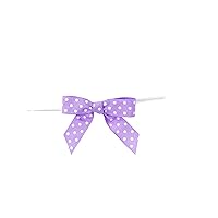 Reliant Ribbon Grosgrain Dot Twist Tie Bows - Small Bows, 5/8 Inch X 100 Pieces, Light Orchid