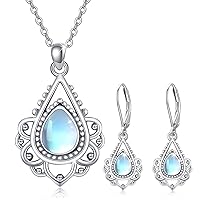 OHAYOO Moonstone Lotus Jewelry Set Necklace & Earrings for Women 925 Sterling Silver Lotus Flower Dating Jewelry Gifts for Women Girls