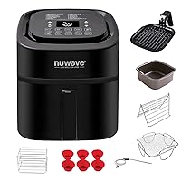 Nuwave Brio 6-Quart Healthy Digital Smart Air Fryer with Probe One-Touch Digital Controls, Advanced Cooking Functions, Removable Divider Insert & Grill Pan (NEW ACCESSORY),Black