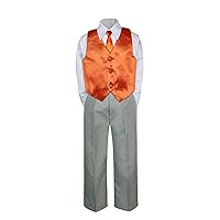 4pc Formal Baby Teen Boy Orange Vest Necktie Set Silver Pants Suit S-7 (7)