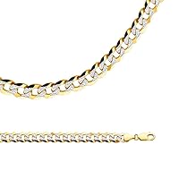 Solid 14k Yellow White Gold Necklace Cuban Chain Curb Pave Link Two Tone Big Heavy 9.8 mm 24 inch