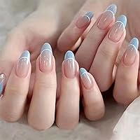 24Pcs French Tip Press on Nails Medium length, Almond Shaped Gradient Press on Nails Nude Fake Nails Nail Tips Full Cover Glue on Nails for Women and Girls Daily Wear Nail Art Decorations