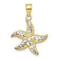 10k Yellow Gold Concave Textured Polished Open back and Rhodium Sea shell Nautical Starfish Charm Pendant Necklace Measures 20x16mm Wide Jewelry for Women