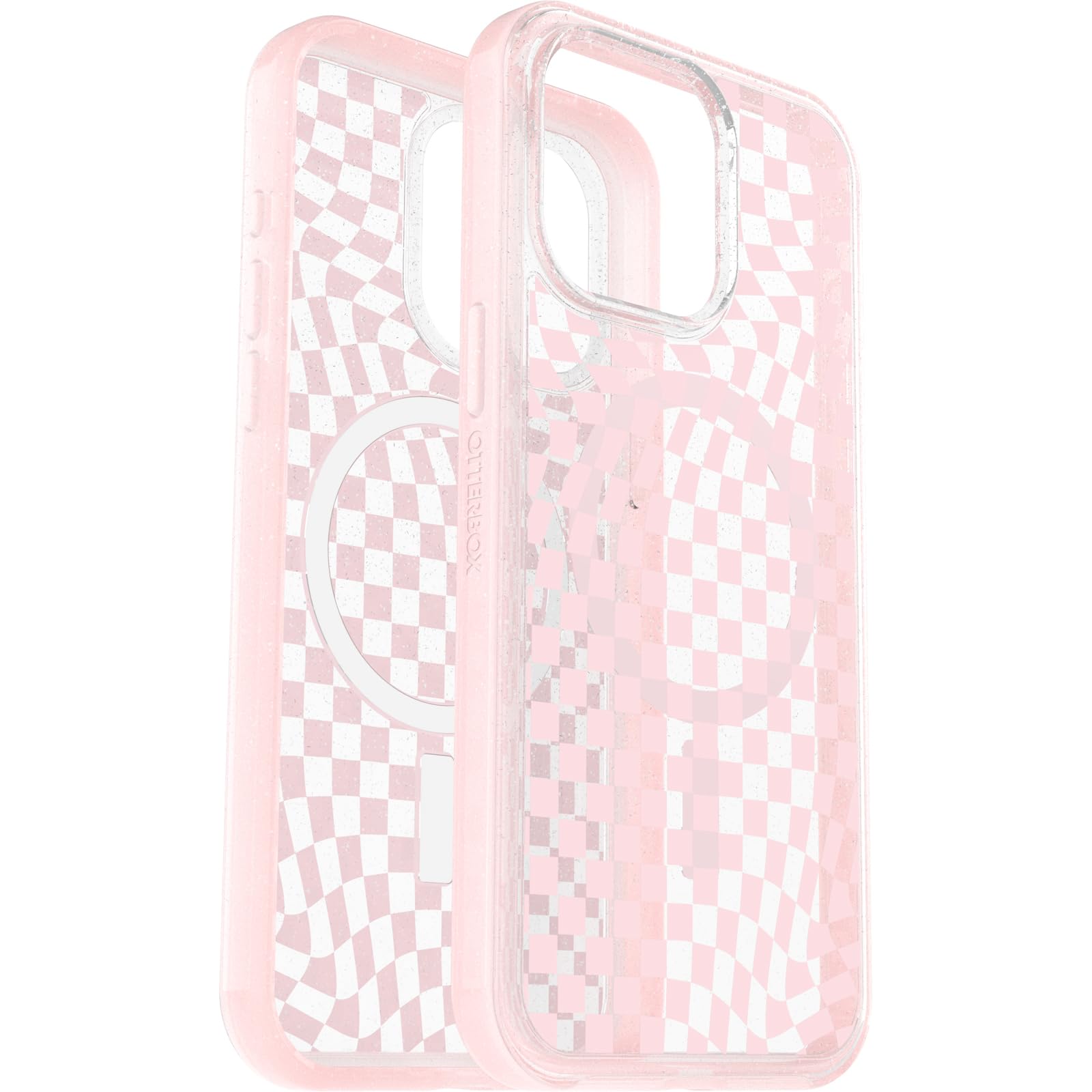 OtterBox iPhone 15 Pro MAX (Only) Symmetry Series Clear Case - CHECKMATE (Pink), snaps to MagSafe, ultra-sleek, raised edges protect camera & screen