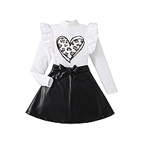 Floerns Girls 2 Piece Outfit High Neck Tee Shirt with Plaid Mini Skirt Set