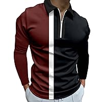 Polo Shirts for Men Fashion Color Matching Golf Tops Men's Zip Up Lapel Long Sleeve Casual Business Polo Shirt