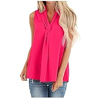 Women's V Neck Chiffon Tank Top Sleeveless Work Office Pleated Blouses Tops Casual Loose Fit Tunic Vest for Vacation