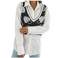 Women's Knit Vest Preppy Cute Vest Sweater Sleeveless Vintage Top Vest, S-L