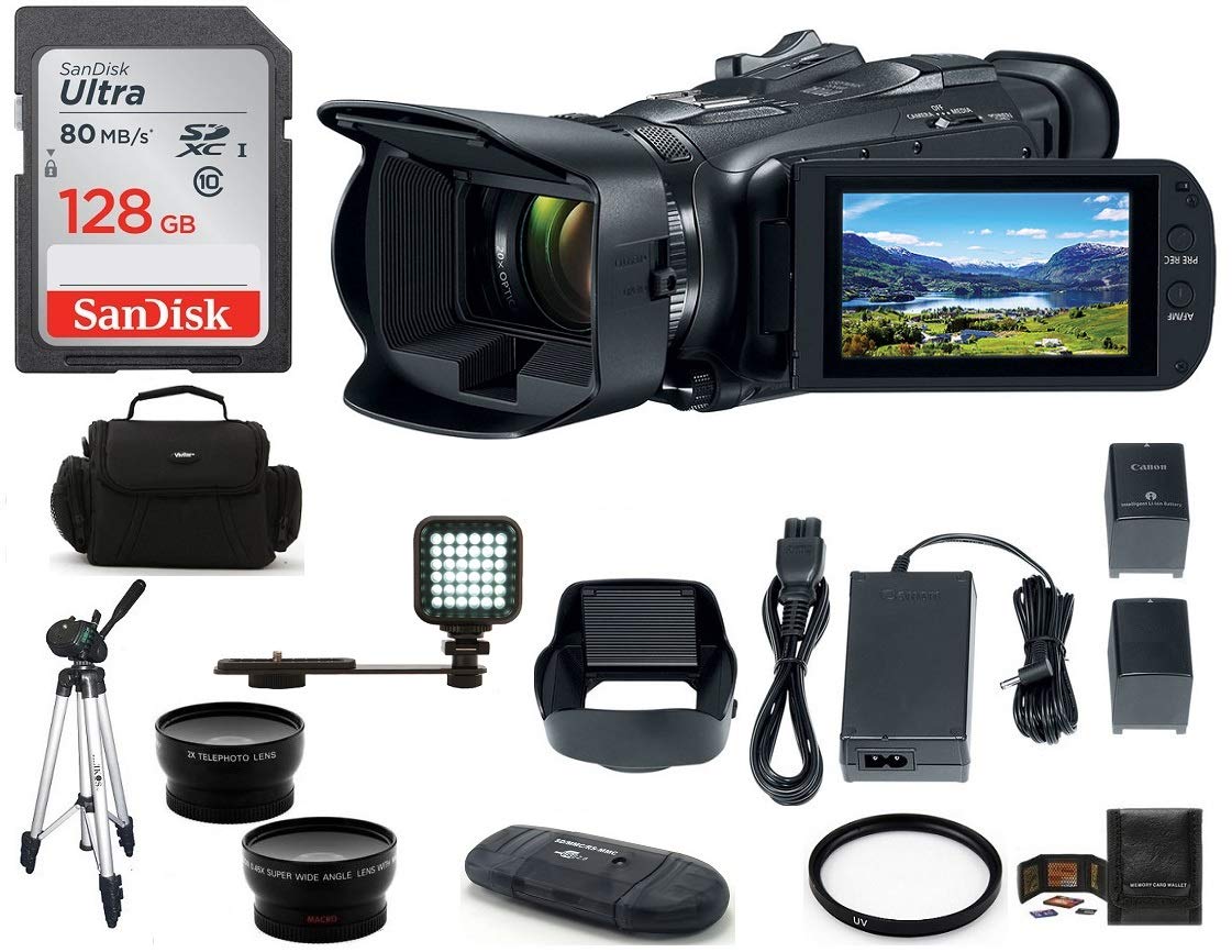 Canon VIXIA HF G50 Full HD Camcorder Bundle, Includes: 128GB SDXC Memory Card, LED Light, Spare Battery, 58mm Telephoto