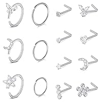 D.Bella 18G Nose Rings for Women Nose Rings Studs Stainless Steel L-Shaped Nose Studs Screw Nose Piercing Jewelry