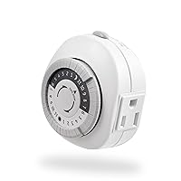 24-Hour Heavy Duty Indoor Plug-In Mechanical Timer, 1 Grounded Outlet, 30 Minute Intervals, Daily On/Off Cycle, for Lamps, Portable Fans, Seasonal Lighting, Appliances and more, UL Listed, 15153