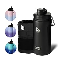 BOTTLE BOTTLE Insulated Water Bottle 64 oz with Straw and Dual-use Lid Half Gallon Water Jug Vacuum Stainless Steel for Workout and Sports Insulated Beer Growler with Handle（Black）