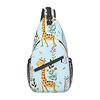 Cute Giraffe Flowers Sling Backpack, Multipurpose Travel Hiking Daypack Rope Crossbody Shoulder Bag