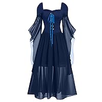 Women's Halloween Solid Color Strap Fashion Long Sleeve Dress New Witch Strap Up Dress for Womens High Waist