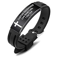MeMeDIY Inspirational Quote Cross Bracelets Faith Christian Bible Accessories Verse Silicone ID Wristband Religious Gifts for Men Women Stainless Steel Rubber Adjustable (2 Colors)