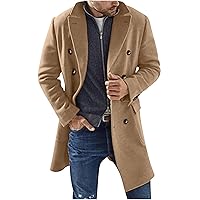 Mens Long Trench Coat Double Breasted Notched Lapel Peacoat Casual Windproof Overcoat Wool Blend Warm Winter Coats