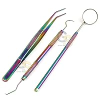 Basic Dental Instruments Set Mouth Mirror Explorer #5 Cotton Plier Rainbow Multi Color by G.S Online Store