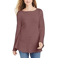 Style & Company Womens Ribbed Patterned Long Sleeve Jewel Neck Blouse Sweater
