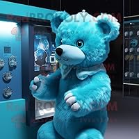 Cyan Teddy Bear mascot costume character dressed with a Cover-up and Hairpins
