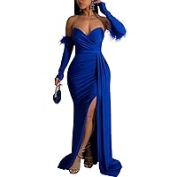 Women's Strapless Long Sleeve Mermaid Prom Maxi Dress with Slit Bodycon Bridesmaid Dress Formal Long Evening Gowns