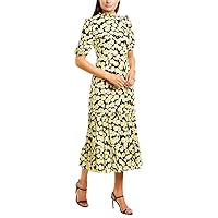 Donna Morgan Women's Petite Short Sleeve Tiered Skirt Ruffle Neck Georgette Dress