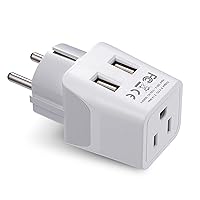 Ceptics Schuko, Germany, France, Spain Travel Adapter Plug with Dual USB - Usa Input Type E/F - Ultra Compact Perfect for Cell Phones, Laptop, Camera Chargers, iWatch, iPad, iPhone and More (CTU-9)
