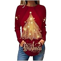 Womens Tunics or Tops to Wear with Leggings Long Sleeve Loose Fit Christmas Clothes Reindeer Printed Comfy Shirts Blouses