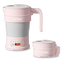HYTRIC Travel Electric Kettle, 700ML Foldable Small Portable Electric Kettle with Multifunctional Panel, Collapsible Hot Water Kettle with Keep Warm & Delay Start, BPA-Free, 110V Pink