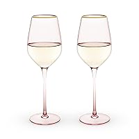 Twine Rose White Wine Glasses, Gold Rimmed Pink Tinted Crystal Wine Glass Set, Stemmed Wine Glasses, Set of 2, 14 Ounces