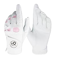 FINGER TEN Women’s Leather Golf Glove with Ball Marker Extra Grip 1 Pack, Left Right Hand Pink Fit Woman Girl, Size Small Medium Large XL