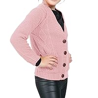 Childrens Button Pocket Grandad Knitted Sweater Girls Warm Long Sleeve Cardigan